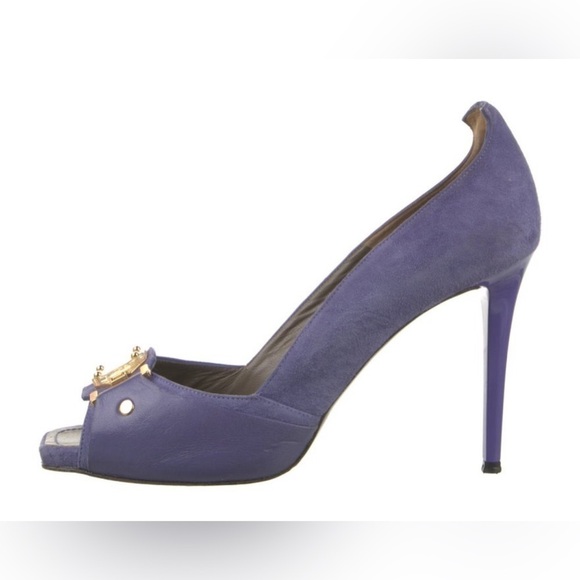 VERSACE Vintage Purple Leather and Suede Medusa Square Toe Heels Size 40 VGUC - Picture 3 of 15